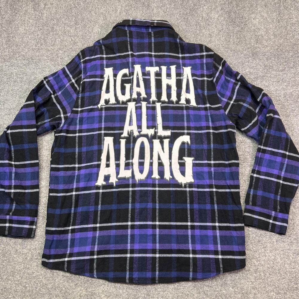 Cakeworthy Shirt Mens XL Purple Plaid Flannel Button Up Agatha All Along Marvel